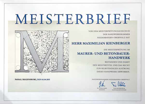 Meisterbrief Maurer- und Betonbauer-Handwerk